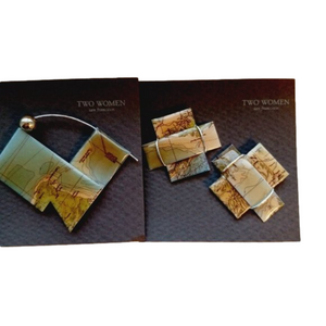 TWO Women Of San Francisco   Vintage Earrings & Pin  Matching Set  Map Motif